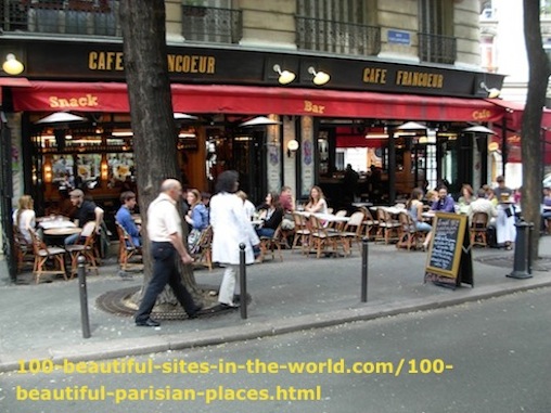 100 Beautiful Parisian Places: Montmartre, Cafe Francoeur, Sacre Coeur.