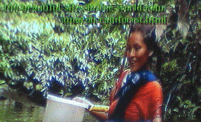 Beautiful Amazonian girl fishing in the Amazon