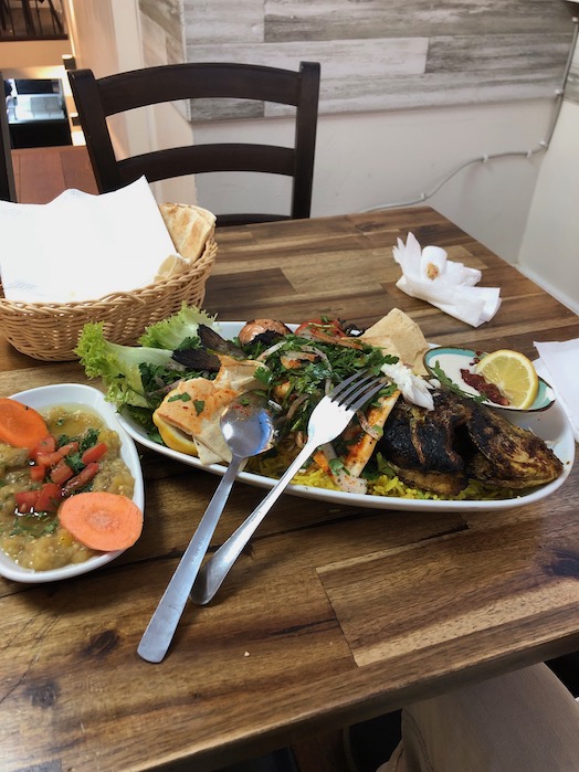 One meal for one person that's enough for two in Marina Restaurant in Hamburg, Germany.