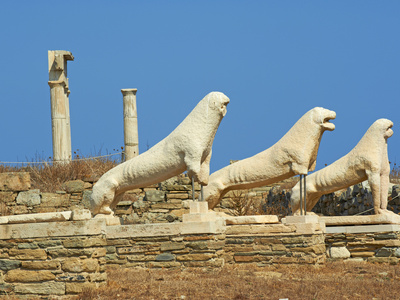 100 Beautiful Cyclades: Statues, Lion Terrace, Delos, UNESCO World Heritage Site, Cyclades Islands, Slandsese.