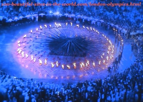 London Olympics 2012. The fires of the 205 copper petals of the torch on the ground